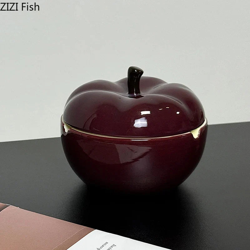 Afralia™ Deep Red Ceramic Apple Ashtray for Home and Office Smoking Accessories