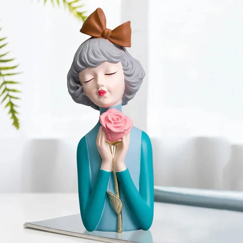 Afralia™ Nordic Bow Girl Resin Vase for Home Decor