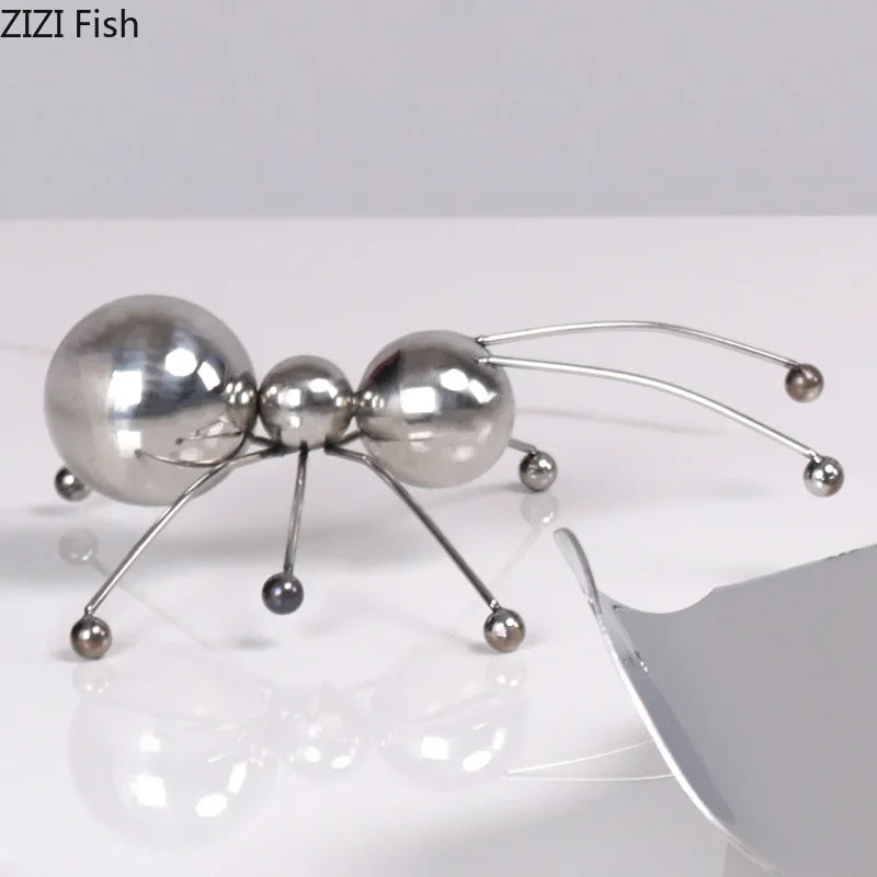 Silver Plated Ants Sculpture by Afralia™: Golden & Silver Metal Desk Ornaments