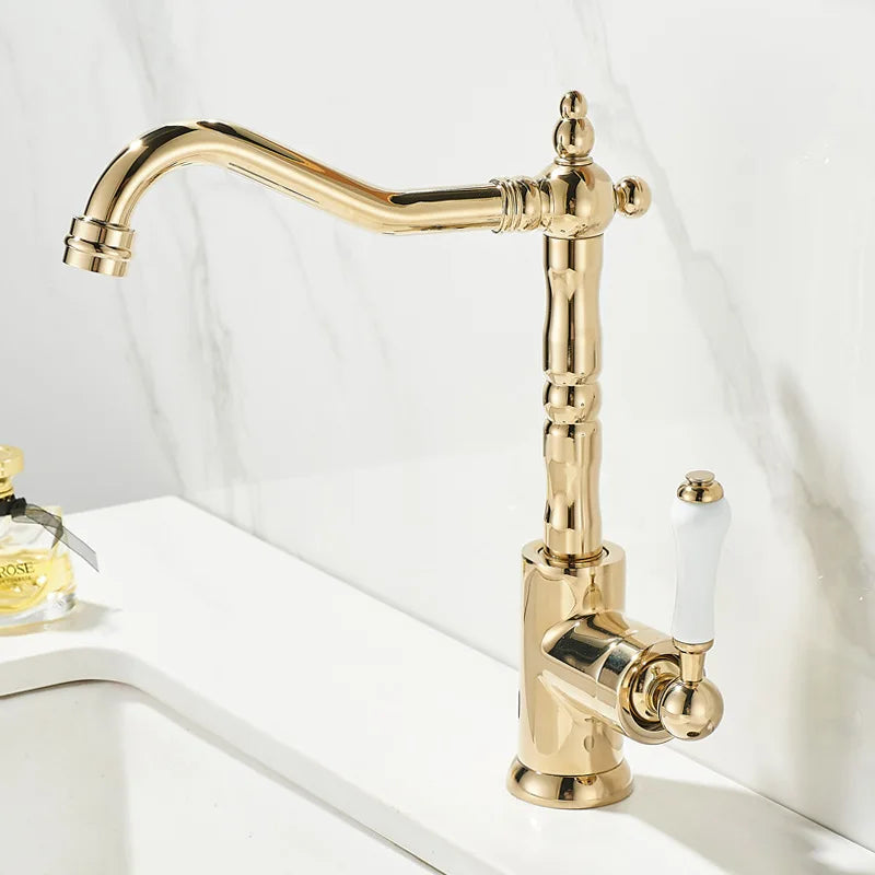 Afralia™ Gold Black Brass Bathroom Kitchen Faucet - Sink Mixer for Hot Cold Water