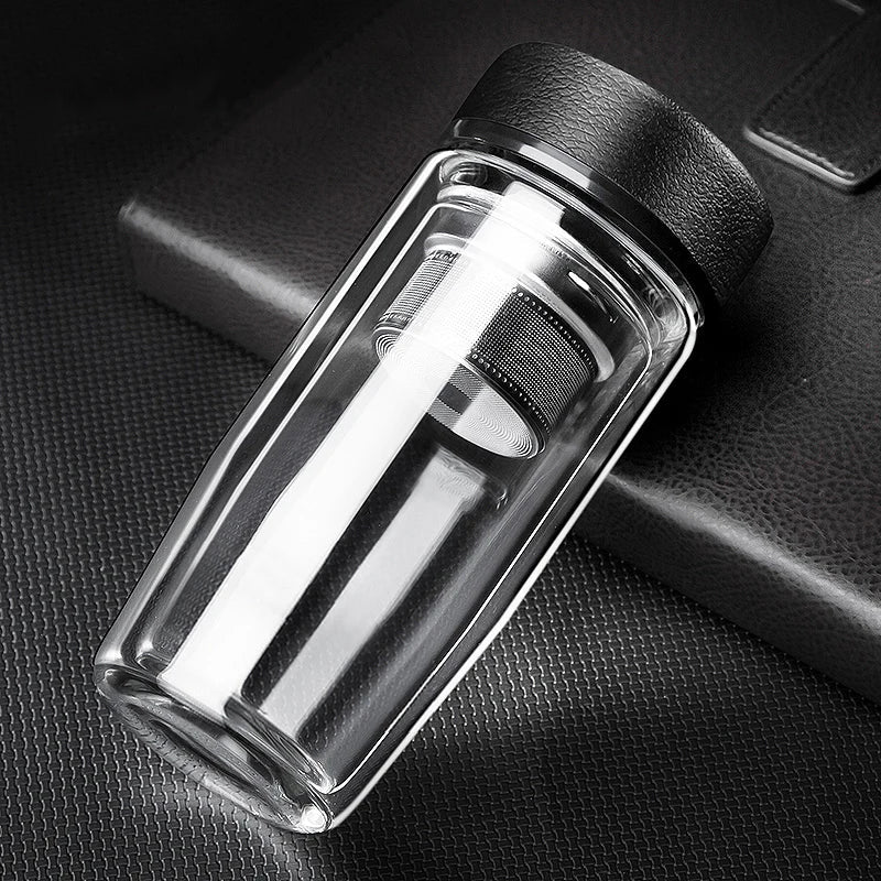 Afralia™ Double-deck Glass Cups with Lid, Thermal Insulation, Anti-scald, Portable