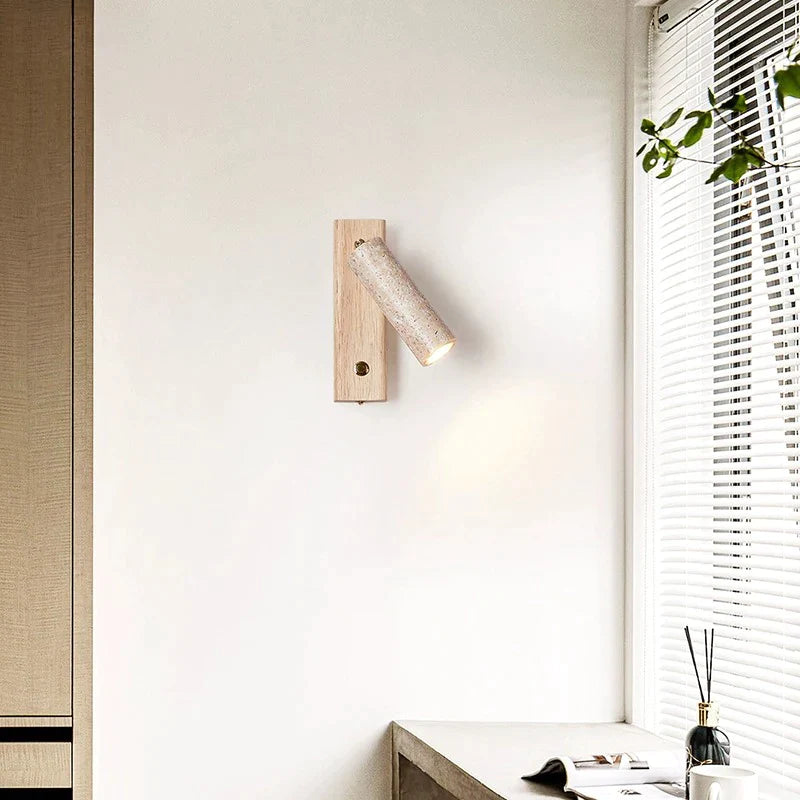 Afralia™ Rotatable LED Wall Lamp, Wabi-sabi Stone & Walnut Log Wood Spotlight.