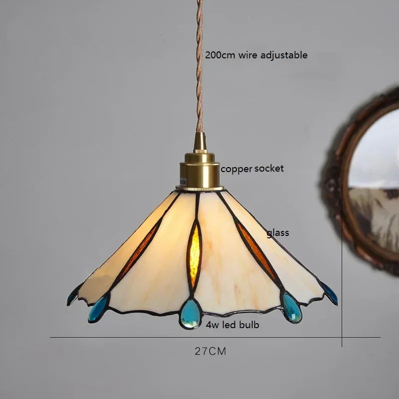 Afralia™ Colorful Glass Copper LED Pendant Light for Kitchen Bedroom Living Room Loft