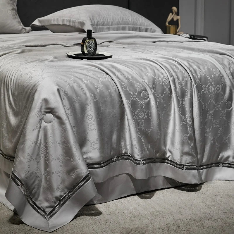 Afralia™ Silky Cool Jacquard Summer Quilt Bedding Set with Soft Lyocell Fiber, Sheet & Pillowcase