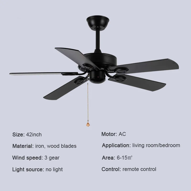 Afralia™ Retro Wooden Blades Ceiling Fan Light: American Style Iron Silent LED Chandelier