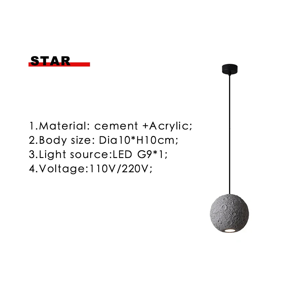 Afralia™ Industrial Cement Pendant Lights - Retro Moon Star Chandelier Fixture