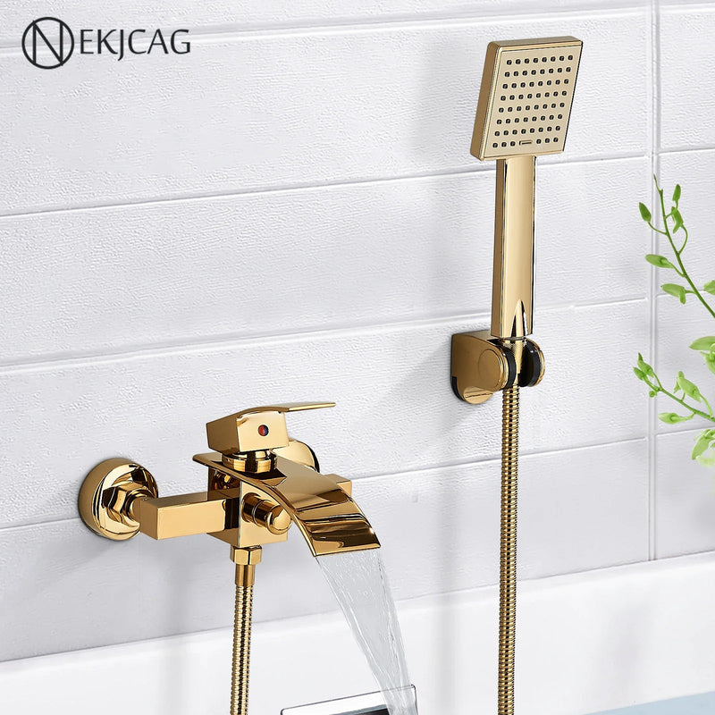 Afralia™ Waterfall Wall Mount Bathtub Shower Faucet with Hand Shower System