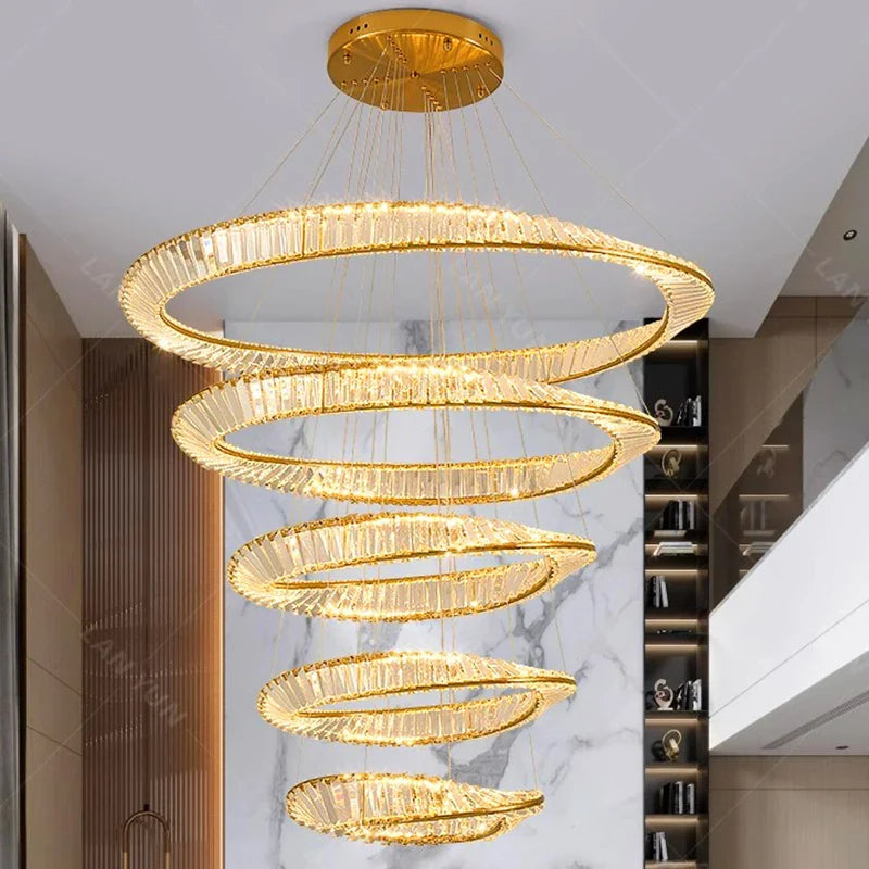 Afralia™ Crystal Chandelier Stair Pendant Lamp Living Room Pendant Lights Interior Lighting