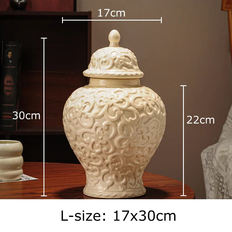 Afralia™ Flower Relief Ceramic Vase General Jar for Table Decoration and Floral Arrangement
