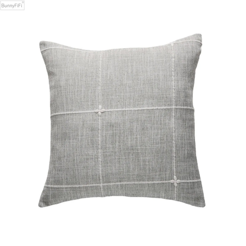 Afralia™ Brown Grey Stripe Embroidery Cushion Cover Set, Cotton Linen, 45x45cm 60x60cm Home Decor