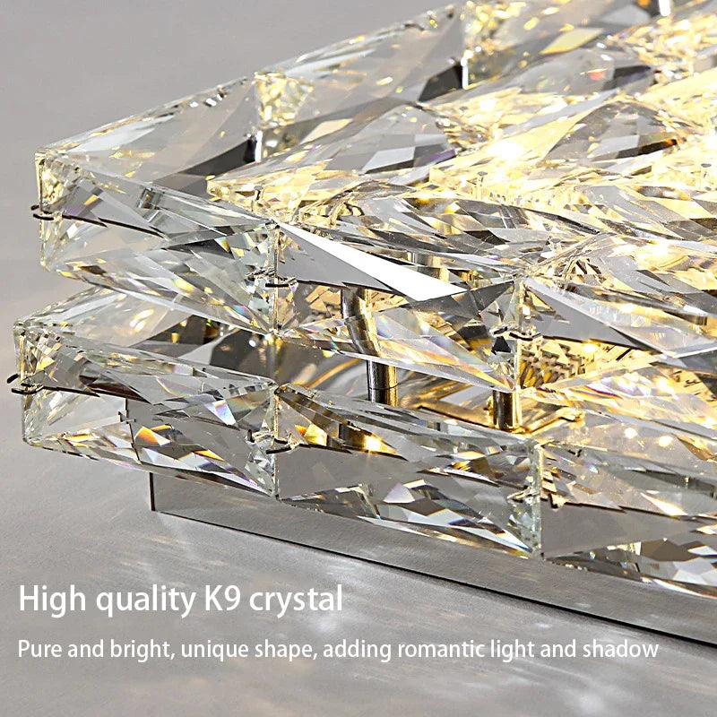 Afralia™ Crystal LED Ceiling Light | Color Changeable Square Silver | Rectangular Chrome Stainless Steel