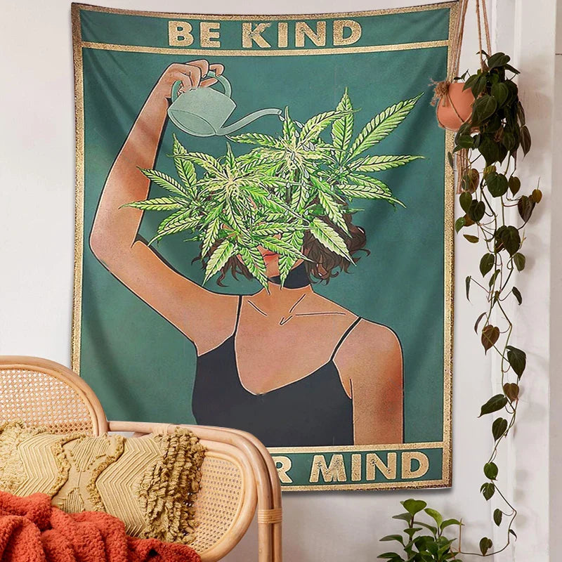 Afralia™ Psychedelic Leaf Tapestry: Be Kind, Be Your Mind. Bohemian Mystery Plant Beach Room Decor.