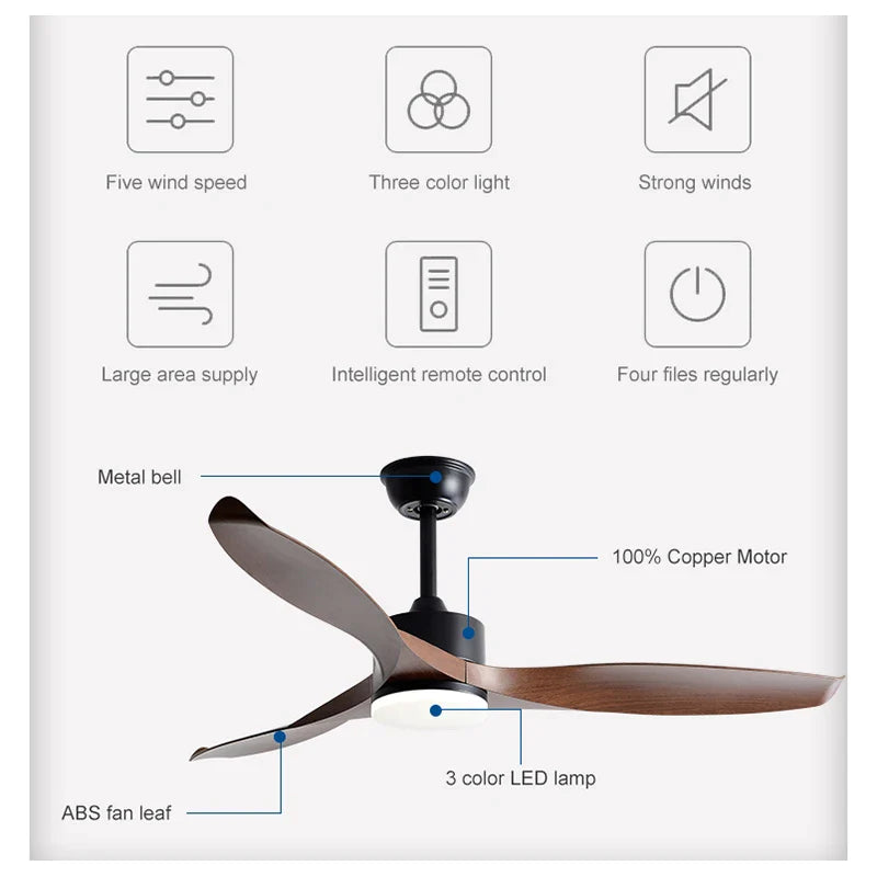 Afralia™ 52" Black Walnut Grain Ceiling Fan with LED Light & Remote Control