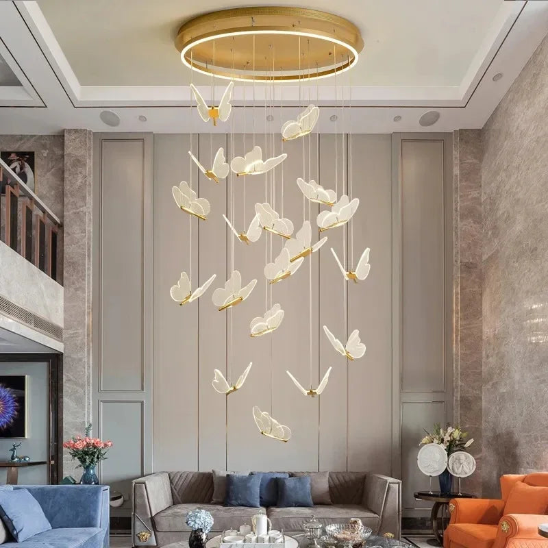 Afralia™ Butterfly Chandelier: Nordic Staircase Pendant Lamp for Living Room Ceiling Light