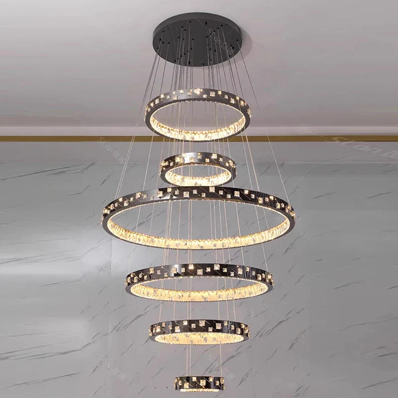 Afralia™ Crystal Chandelier Stair Pendant Lamp Living Room Pendant Lights Interior Lighting