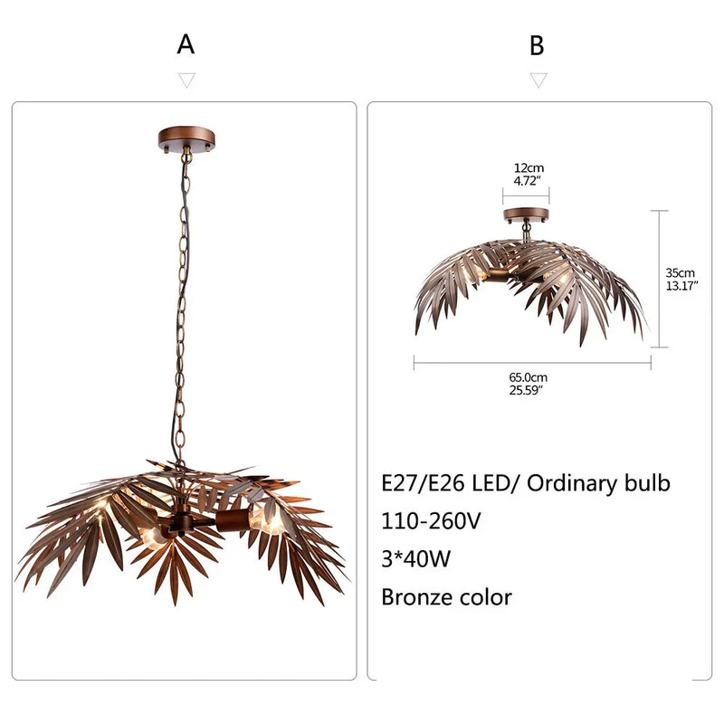 Afralia™ Bronze Coconut Tree Pendant Lamp with Adjustable LED Lights for Home and Hospitality