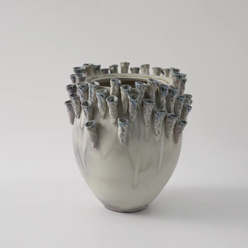 Afralia™ Handcrafted Ceramic Relief Vase for Home Decor & Flower Arrangement