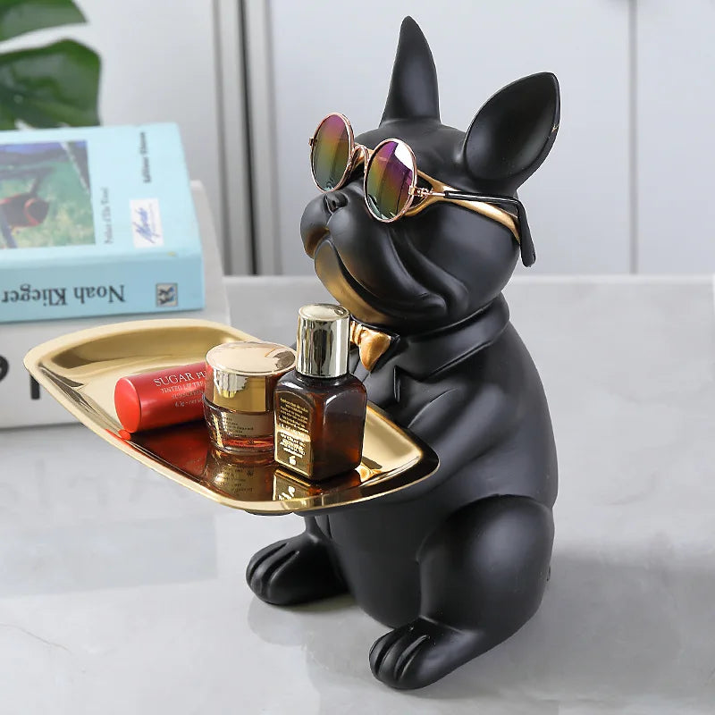 Afralia™ Bulldog Storage Tray Coin Bank Key Holder Modern Statue Figurine