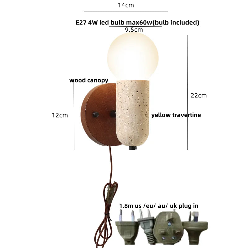 Afralia™ Yellow Travertine LED Wall Lights Rotate Pull Chain Switch