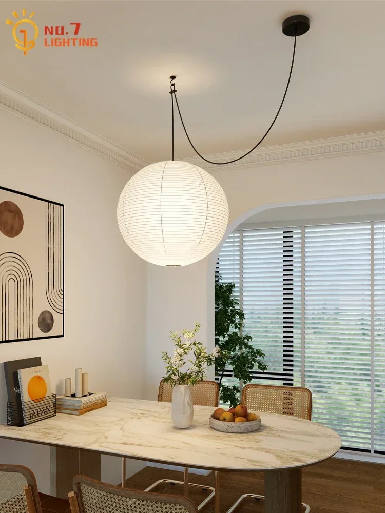 Afralia™ Akari Noguchi LED Pendant Lights Wabi-sabi Round Ball Design for Living Room
