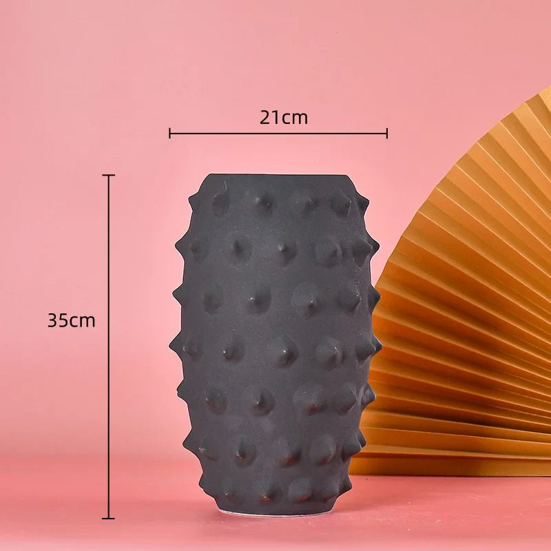 Afralia™ Black Ceramic Sea Urchin Spine Vase - Abstract Geometry Handicraft Decoration