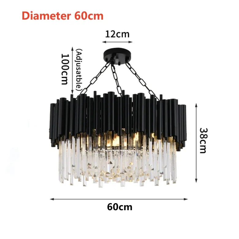 Afralia™ Black Stainless Steel Crystal Bar Chandelier, Modern LED Ceiling Light for Living Room