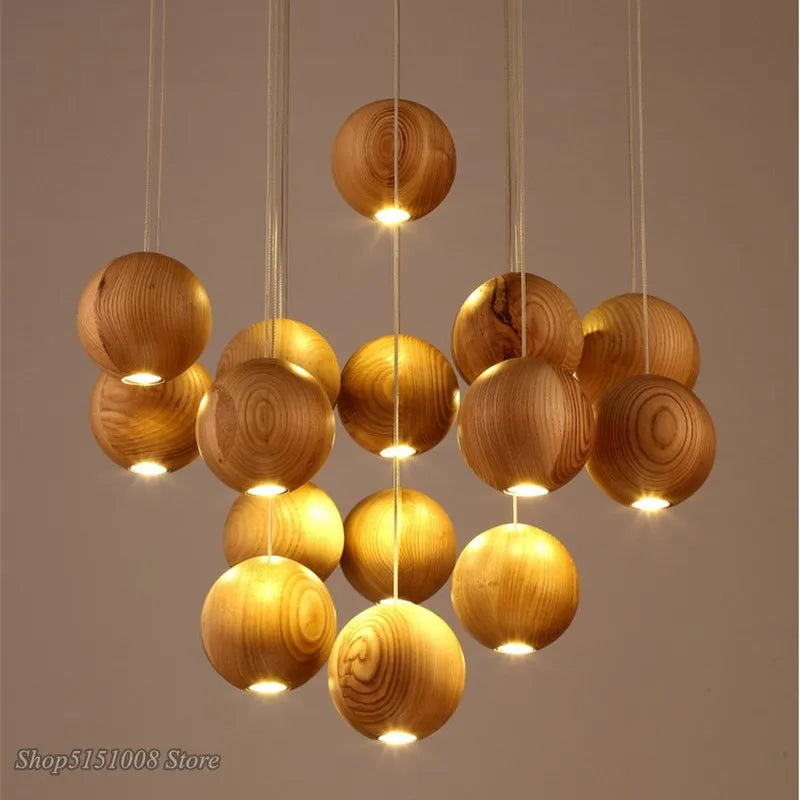 Solid Wood Pendant Light for Modern Nordic Living Room Decor by Afralia™