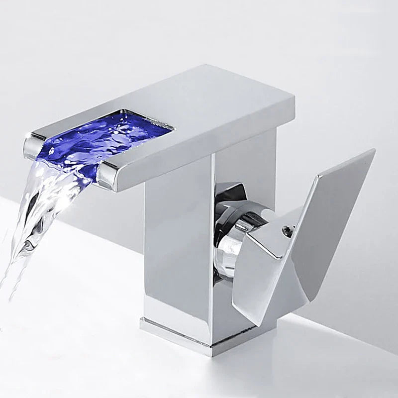 Afralia™ LED Waterfall Basin Faucet Brass Temperature Colors Change Mixer Tap