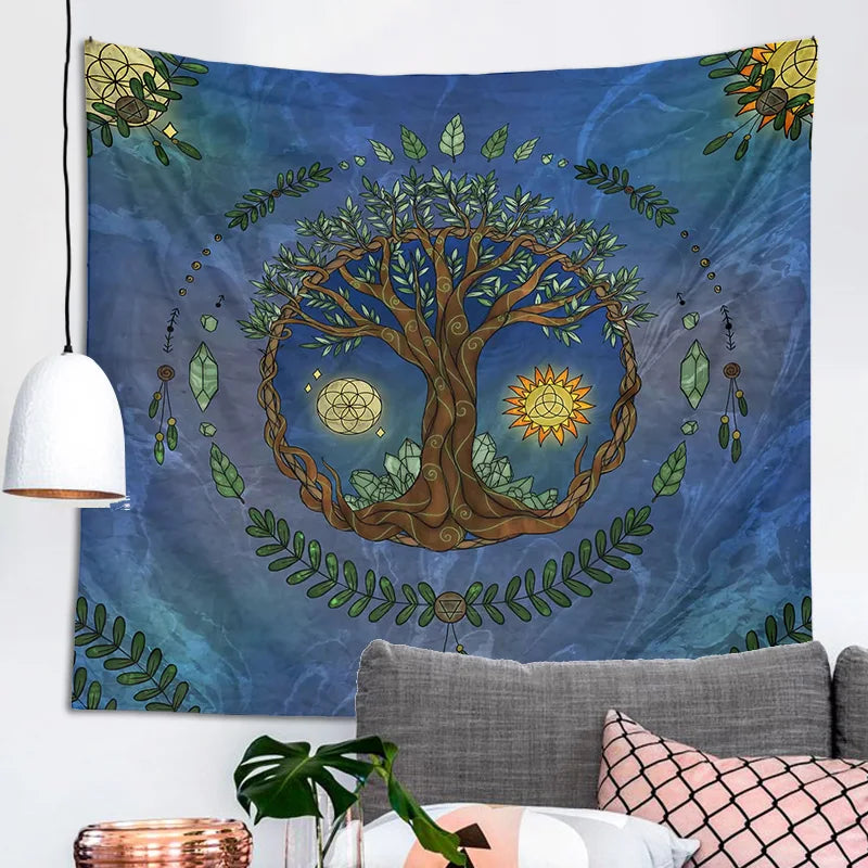 Afralia™ Tree Life Tapestry Altar Tablecloth Wall Hanging Room Decor Oracle Witchcraft Moon Sun