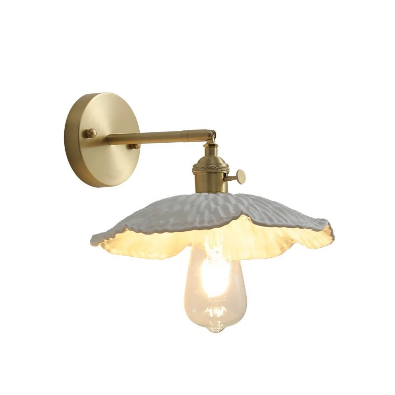 Afralia™ White Ceramic LED Wall Lamp Pull Chain Switch Modern Copper Wall Light