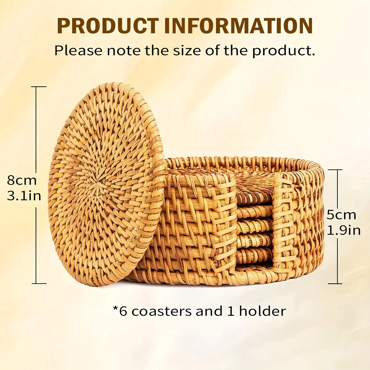 Afralia™ Rattan Coasters Set: Natural Wicker Boho Style, Heat-resistant, 6pcs
