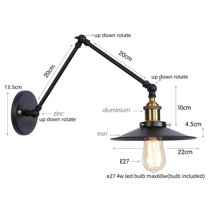 Afralia™ Rustic Vintage LED Wall Lamp with Pull Chain Switch for Stair, Restaurant, Bedroom