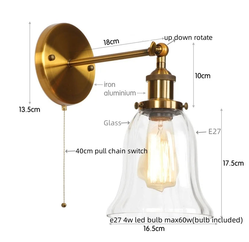 Afralia™ Rustic Clear Glass LED Wall Light Fixture Industrial Style for Home Decor