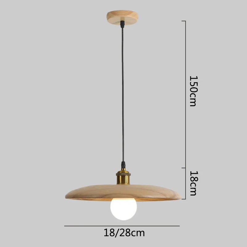 Afralia™ Nordic Wood Pendant Light Disc Art Hanging Lamp Bedside Restaurant Bar