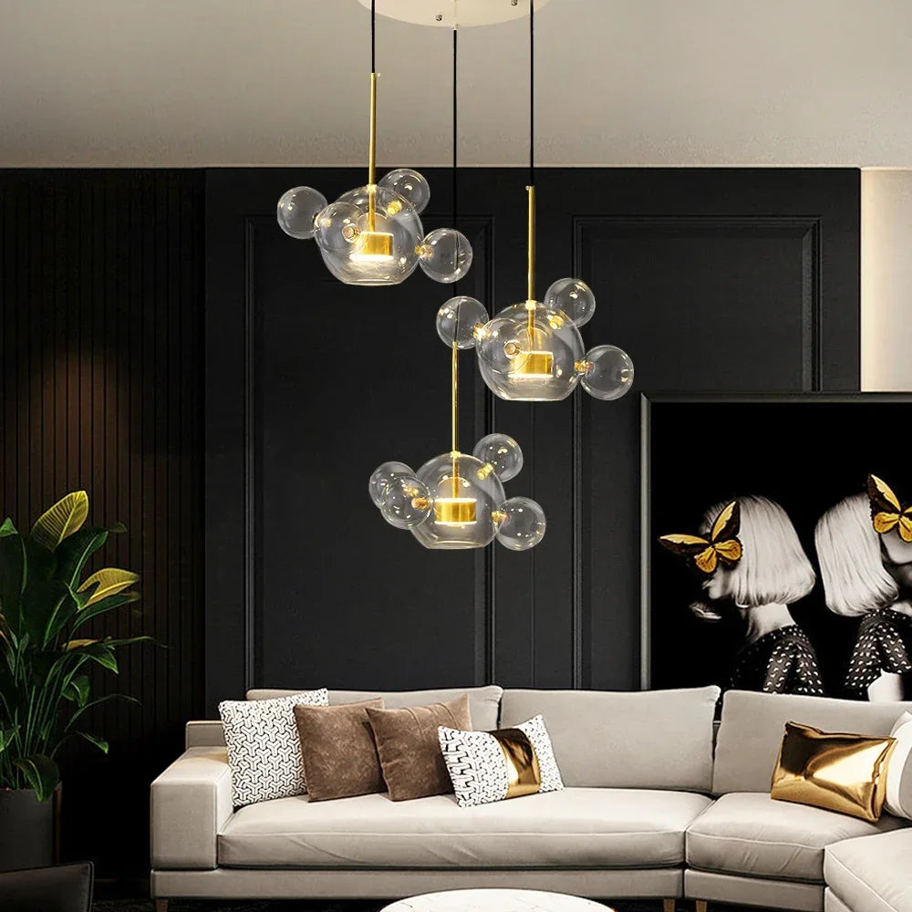 Afralia™ LED Glass Ball Chandelier Pendant Lights for Living & Dining Room