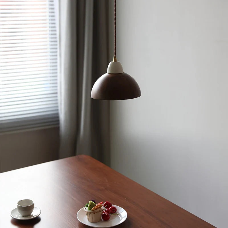Afralia™ Ceramic Walnut Pendant Light with LED, Adjustable Hanging Lamp