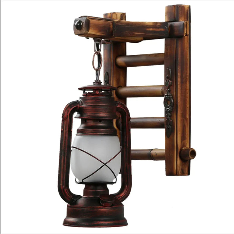 Afralia™ Vintage Industrial Wall Sconce Wooden Kerosene Lamp for Cafe Bar Decor