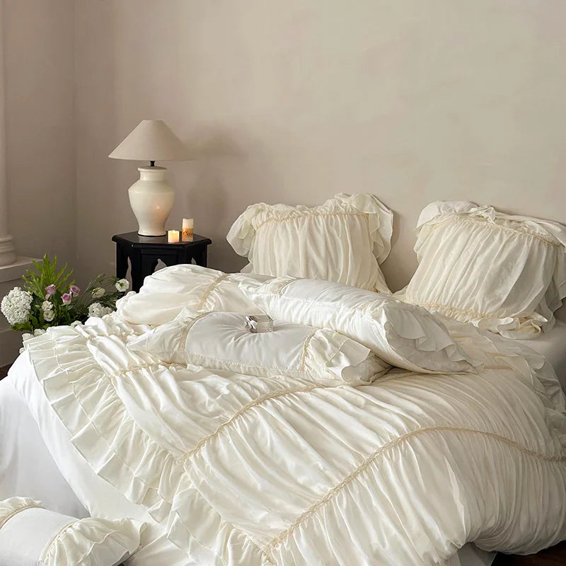 Afralia™ Princess Style Lace Ruffled Bedding Set - 4Pcs