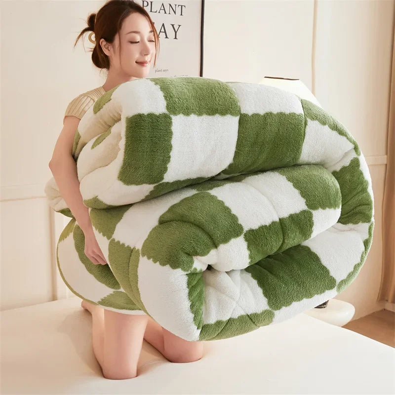 Afralia™ Winter Checkerboard Duvet Blanket: Super Thick, Warm & Weighted for Fluffy Comfort.