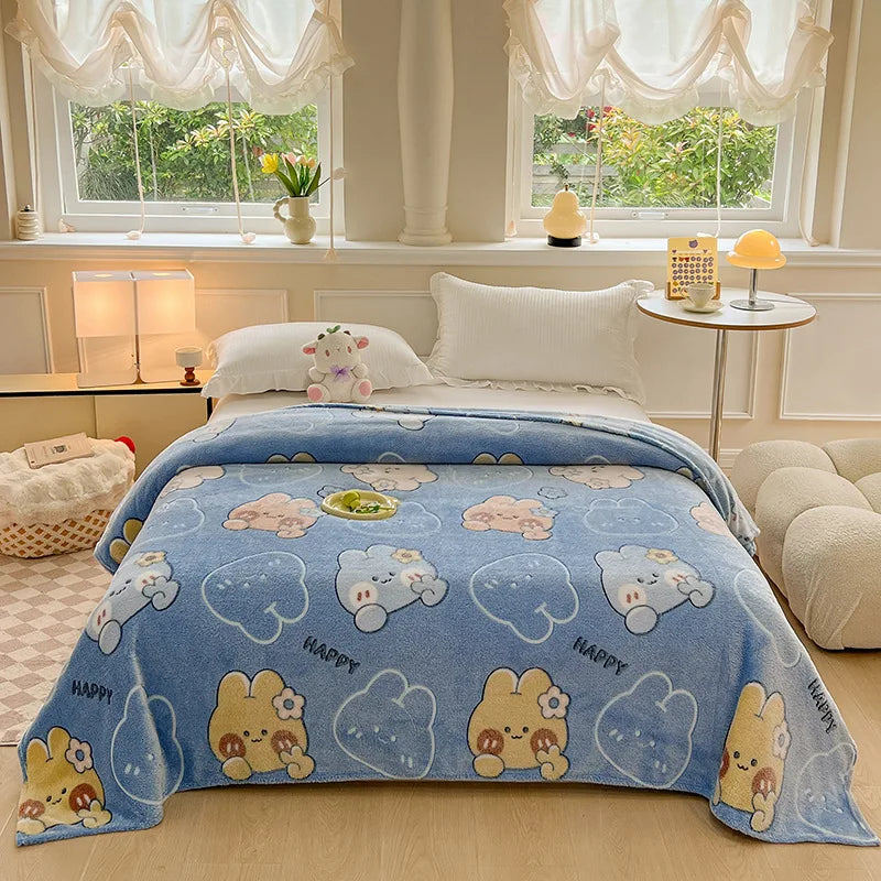 Afralia™ Colorful Flower Patterns Velvet Blanket for Student Bed – Light & Cozy Blanket