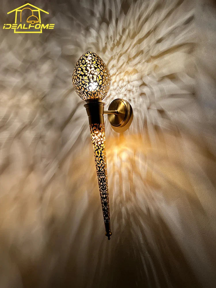 Afralia™ Exotic Torch LED Wall Lamp Gold Lustre, Ideal for Restaurants, Hotels, and Villas.