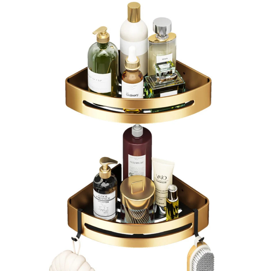 Afralia™ Gold Bathroom Corner Shelf: Wall-Mounted Triangle Storage Rack for Toiletries