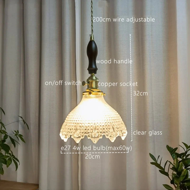 Afralia™ Japanese Style Green Glass LED Pendant Chandelier for Home Decor