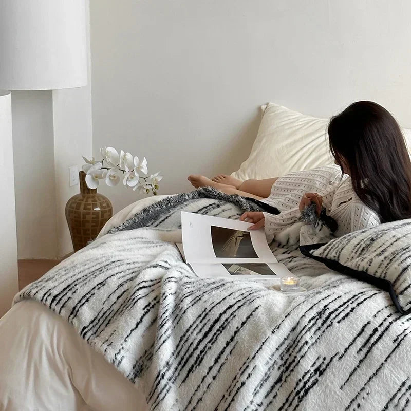 Afralia™ Luxury Imitation Mink Fur Jacquard Sofa Blanket for Autumn Winter
