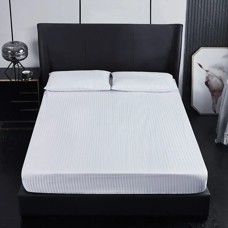 Afralia™ Satin Strip Fitted Sheet: Breathable & Stylish Bedsheet for Single Double Beds