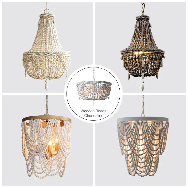 Afralia™ French Country Wood Bead Chandelier: 3/5 Lights Princess Decorative Hanging Fixture