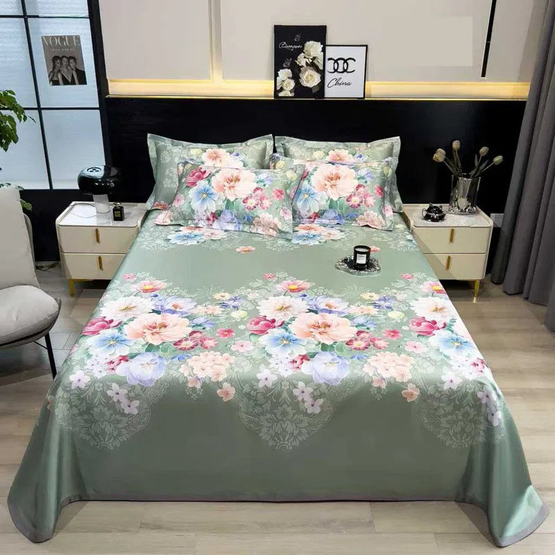 Afralia™ Multicolour Floral Patchwork Satin Bed Cover Set for Smooth Summer Comfort