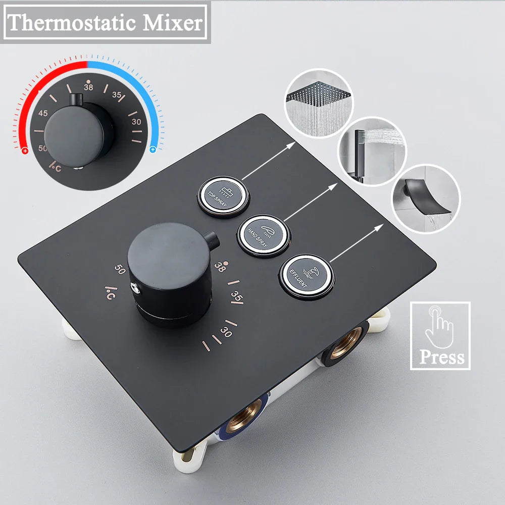 Afralia™ Matte Black 3 Way Thermostatic Mixer Valve for Bathroom Shower Control