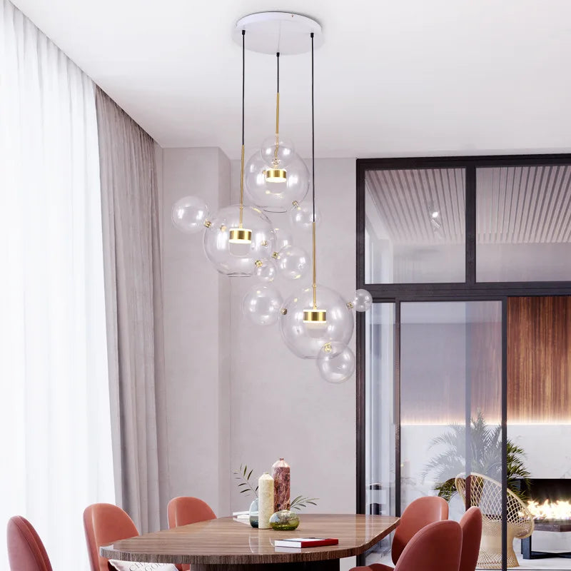 Afralia™ Glass Bubble Ball LED Chandelier Mickey Light for Modern Indoor Spaces