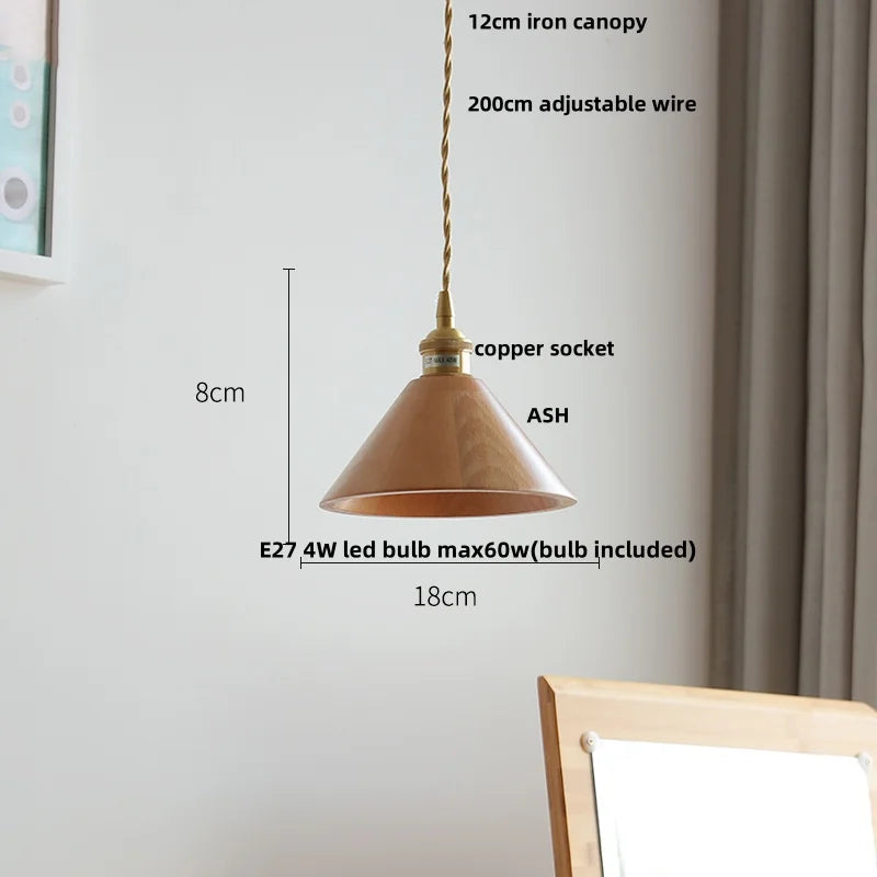 Afralia™ Ash Wood LED Pendant Lamp Adjustable Hanging Lights Luminaire